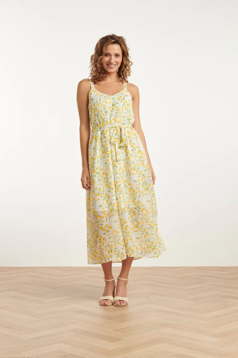 25011 Midi Strappy Jurk Met Citroenprint 25011 Midi Strappy Jurk Met Citroenprint