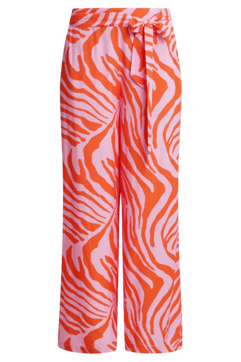 25087 Wide Pants Met Dierenprint In Roze En Oranje 2 25087 Wide Pants Met Dierenprint In Roze En Oranje 2