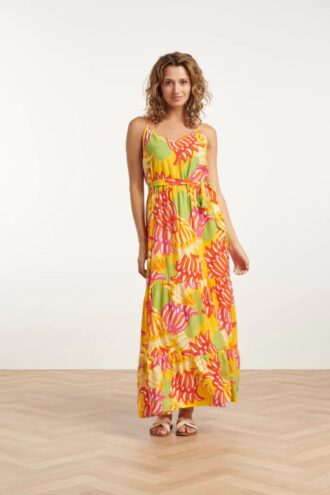 25029 Felgekleurde Maxi Jurk Met Bloemenprint 25029 Felgekleurde Maxi Jurk Met Bloemenprint